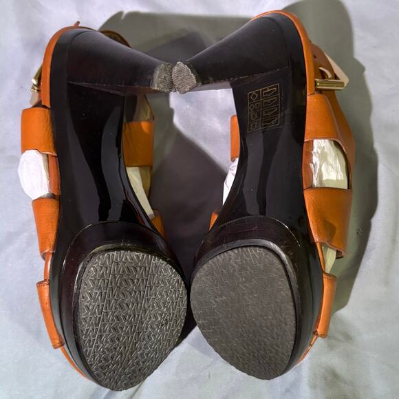Michael Kors Tan Leather Platform Heels Size 7.5 – Slingback Peep Toe - Picture 6 of 7